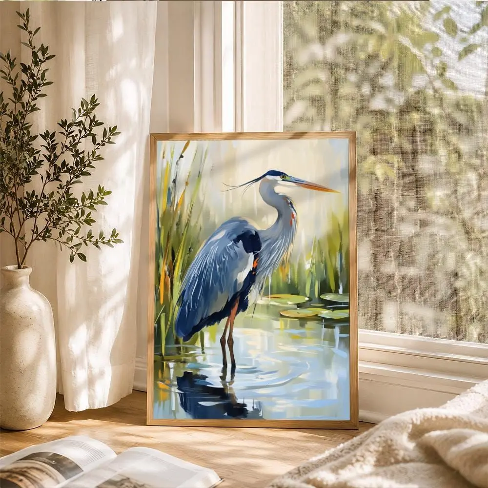 [Sale off up to 40%] [Frame Canvas] Blue Heron Bird Wall Art Print Canvas, Nature Inspired Living Room Decor, Wildlife Artwork, Gift for Bird Lovers