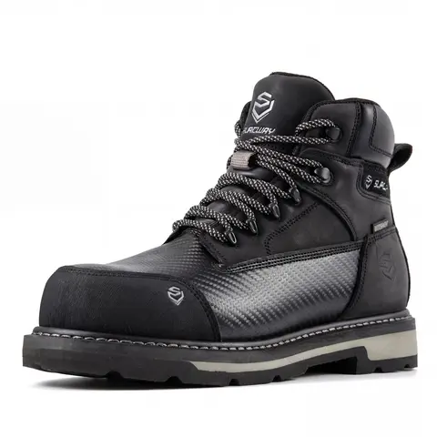 SUREWAY Men's 6" Waterproof Soft/Composite Toe Work Boots - Crazy Horse Leather Safety Shoes,GoodyearWelt Slip Resistant EH Rated Heavy Duty Construction Boots for Industrial, Roofing, Landscaping