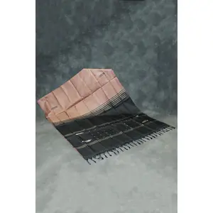 Banana Pith (Vaazhai Naar) Black Saree with Small Butta and Borderless Design - Traditional Handloom Weave