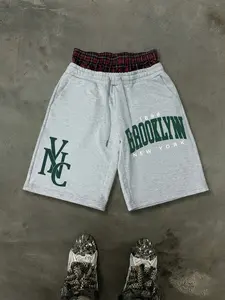 Brooklyn New York Plaid Print Shorts, Vintage Loose Fit Casual Sportswear, Casual Athletic Shorts, Fitted Half Pants for Men, Comfortable Daily Wear