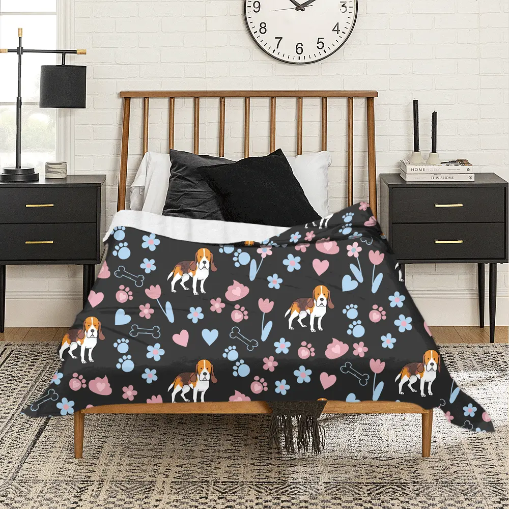 Cartoon Basset Hound Pattern Funny Throw Blanket - Pet Dog Themed Flannel Blanket for Camping Bedding All Seasons