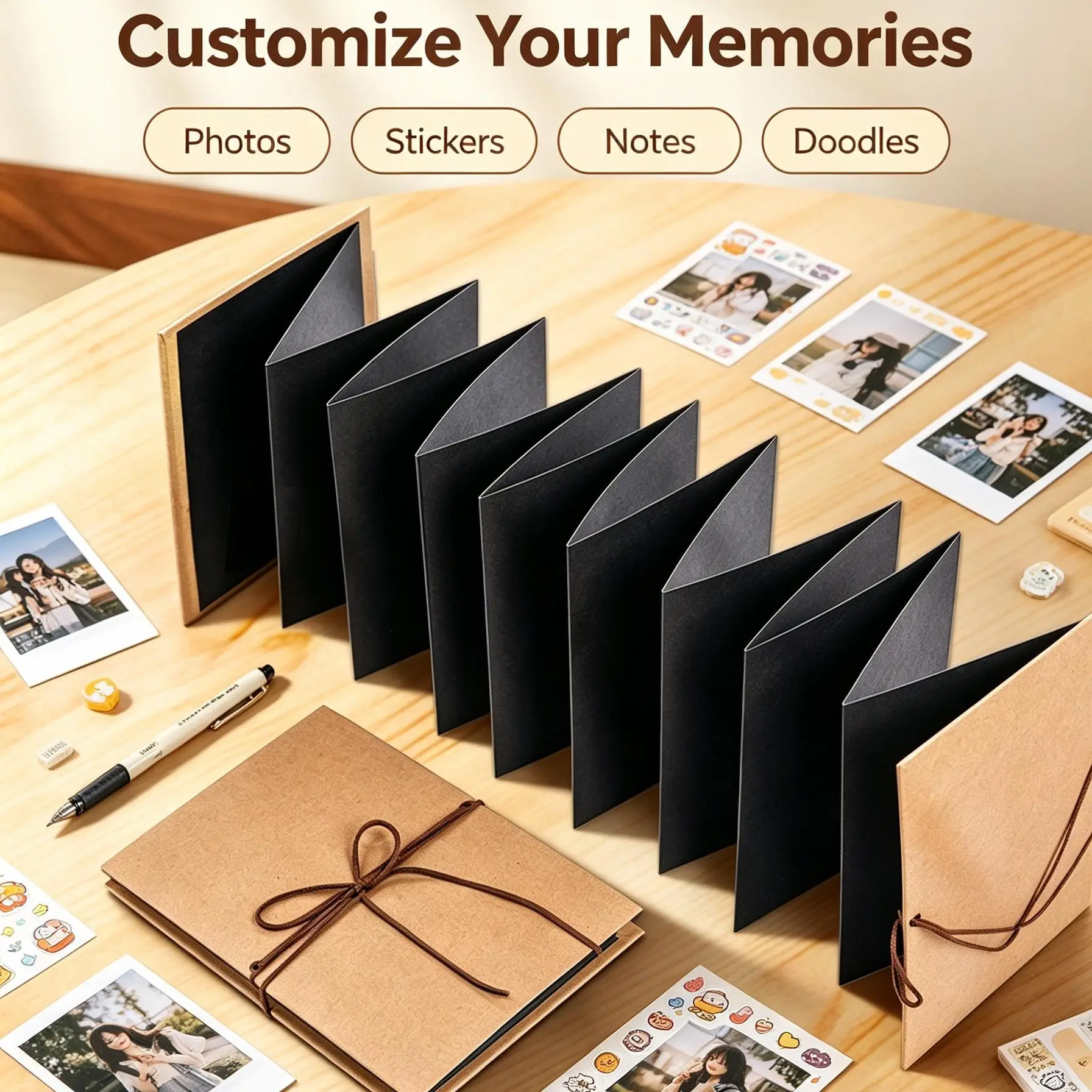 DIY Accordion Scrapbook Photo Album, Expandable Memory Book with 16 Panels 34 Pages, Creative Handmade Keepsake for Couples, Friends & Family Gift
