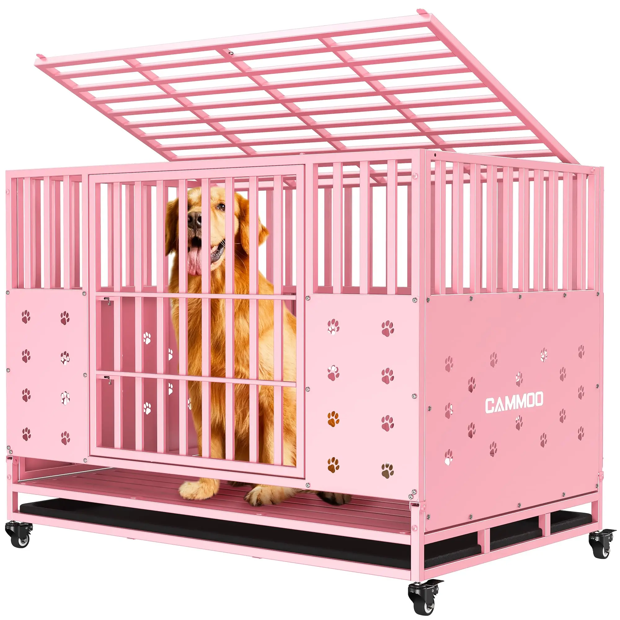 【Back To School】CAMMOO 48'' Heavy Duty Dog Crate for Large Dogs, – Upgraded Chew-Proof Panels, Comfort-Widened Floor Panel, Dog Kennel Indoor, Adjustable Internal Height, Easy-Access Wide Door, 4 campingessentials