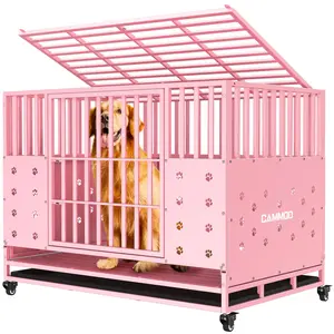 Cammoo 48'' Heavy Duty Dog Crate for Large Dogs, – Upgraded Chew-Proof Panels, Comfort-Widened Floor Panel, Dog Kennel Indoor, Adjustable Internal Height, Easy-Access Wide Door, 4