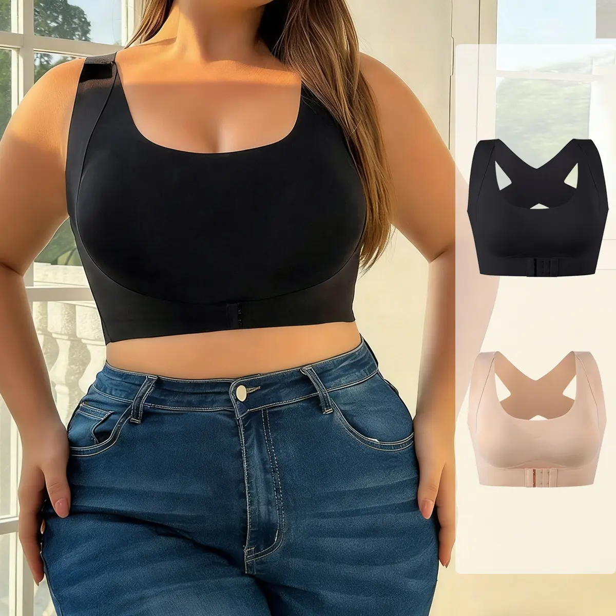 HOTCOM 2PCS Women’s Seamless Hollow Back Sports Bras – Activewear V-Neck Stretchy Brassiere, Removable Pads Gymclothes for Workout (Black/White/Beige)