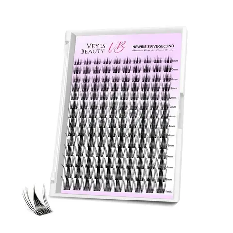 Veyesbeauty Fluffy Manga Lash Clusters - Cosmetic False Lashes, 5-Second DIY Mixed Length PBT Fiber Faux Mink Extensions, for Newbie Home Makeup Application, Makeup At Home