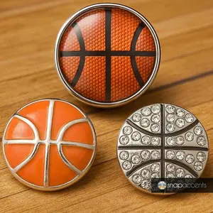 Basketball Snap Jewelry Ginger Charm, 18MM Team Sports Ball Button, Fits Customizable Bracelets, Necklaces, Keychains, Rings, 18MM Snap Jewelry Interchangeable Snap Charm Button