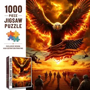 Walarky Patriotic Eagle 1000 Pieces Jigsaw Puzzle, Majestic Bald Eagle with Vintage Flag Sunset Sky and Heroic Military Scene Artwork, Family Game Brain Teaser Stress Relief Relaxing Challenge Wall Decor Gift for Adults Seniors 27.5x20inch 70x50cm