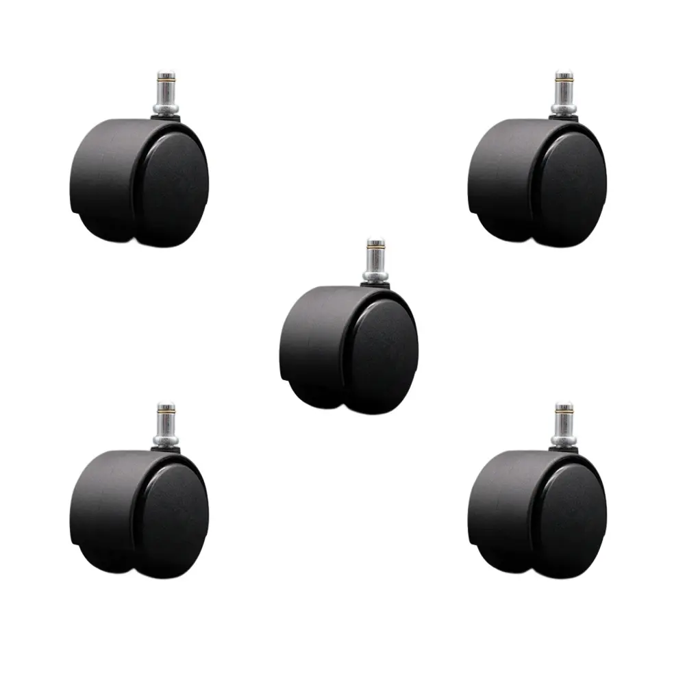 212 MAIN Swivel Office Chair Wheels, Service Caster SCC-GR02S60-NYS-716-5, 2.38 in. Nylon Hooded Twin Wheel, 0.43 in. x 0.875 in. Grip Ring Stems - Set of 5, Swivel Wheels