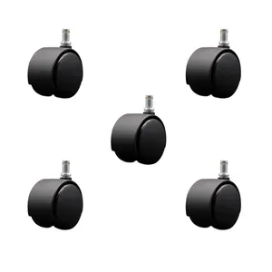 212 MAIN Swivel Office Chair Wheels, Service Caster SCC-GR02S60-NYS-716-5, 2.38 in. Nylon Hooded Twin Wheel, 0.43 in. x 0.875 in. Grip Ring Stems - Set of 5, Swivel Wheels