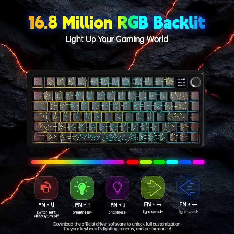 Aula F75 MAX Wireless Mechanical Keyboard with TFT Screen and Knob, Gasket Gaming Keyboard in 75% Layout, Hot Swappable, RGB Backlight, for  Multimedia ScrolWheel, creamy keyboards