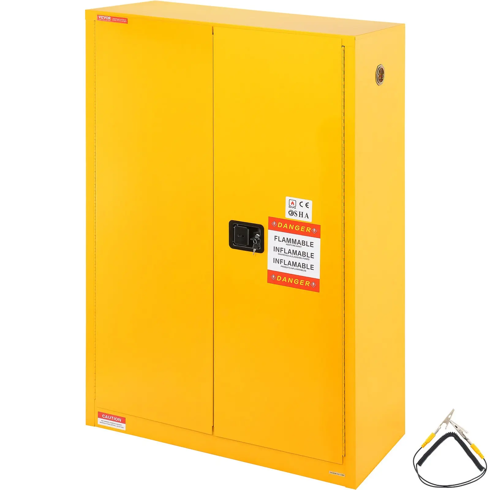 VEVOR Industrial 45gal Flammable Safety Cabinet, Cold-Rolled Steel Explosion-Proof Liquid Storage Unit, 42.9x18.1x65.2in (110x46x165cm), 2 Adjustable Shelves, 2 Manual Doors, Yellow