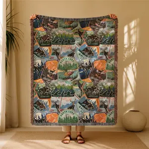 Adventure At Beihu Bohemian Yarn Jacquard Woven Blanket with Tassel, Thick Soft Washable Blanket, Used for Home Decor Sofa Chair Bed Tapestry Tablecloth Floor Garden Picnic Outdoor Camping