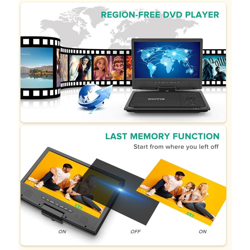 12.5" Portable DVD Player  Headrest Video Player with 10.5" Swivel Screen, 5-Hours Rechargeable ,  Headrest Holder, Dual Speakers, Support USB/SD Card/Sync TV, All Regions