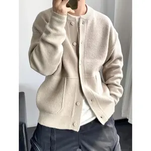 Men's fashion? Runs slightly small but is unisex thickened cardigan sweater jacket — warm winter coat with a loose long-sleeve button closure design, made from soft light beige fabric suitable for both daily and formal outfits — Urban Str