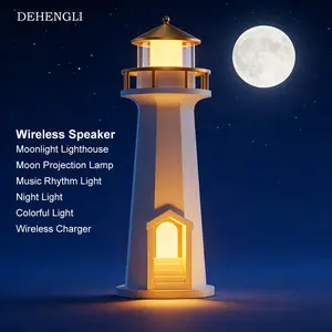 Lighthouse Moon Projection Lamp with Music Rhythm Lights, Music Sync Lights, Wireless Speaker, Phone Charging, Night Light, Home Decor, Holiday Atmosphere Gift