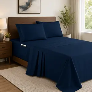 Mocassi 4-Piece Hotel Premier Bed Sheet Set with 3-Line Embroidery, 18-24in Extra Deep Pocket, Silky Microfiber, Moody Shades
