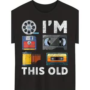 Retro Media Technology T-Shirt - Vintage Tape, VHS, Floppy Disk Print Short-Sleeve Crew Neck Shirt - Digital Heat Transfer Casual Shirt, Suitable for Tech Conferences and Everyday Wear