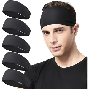 Unisex Stretchy Sweatband Headbands, 5 Pack Sports Hairband for Running, Cycling, Basketball, Yoga Workout