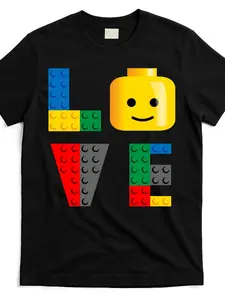 Love-Blocks-Bricks-Toy-T-Shirt| Same Style for Men and Women,  Summer, Short-Sleeved, Printed, Pure G, Crew Neck, Geometric-Pattern, Casual Fit