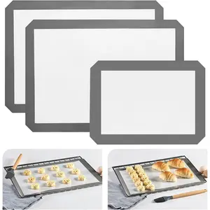 Silicone Baking Mat Set of 3, 2 Half Sheets (16.5"x11.6") + 1 Quarter Baking Sheet Reusable Silicone Cooking Mat, Free Baking Sheet for Cookies, Macarons Bread & Pastry