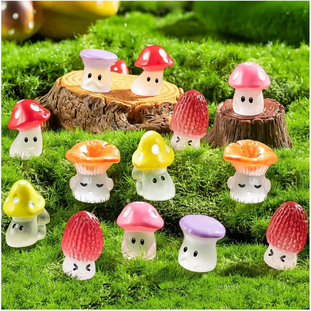 24 count Mini Mushrooms Cute   Mushrooms Statue  Miniature Mushroom Figurines for Fairy Garden Terrarium Accessories Decor  Landscape Craft