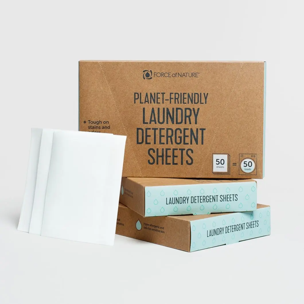 Force of Nature Laundry Detergent Sheets - Ultra Concentrated, Recyclable Packaging, Stain Fighting, Biodegradable, No Waste - Household Cleaning Supplies Cleaning Products
