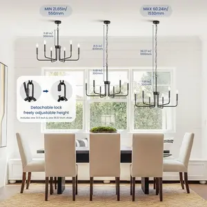 Modern Black Ceiling Light Fixture for Dining Room & Kitchen, Bedroom, Living Room, Hallway - Pre-Assembled, Dimmable, Adjustable Height, UL Listed 【Bulb Not Included】