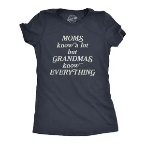 Womens Moms Know A Lot But Grandmas Know Everything T Shirt Funny Mothers Day Family Tee Funny Womens T Shirts Cute Vintage Fashion Casual Ladies T-Shirt Gift Mother's Day Tops for Women Women's Novelty Tees Navy