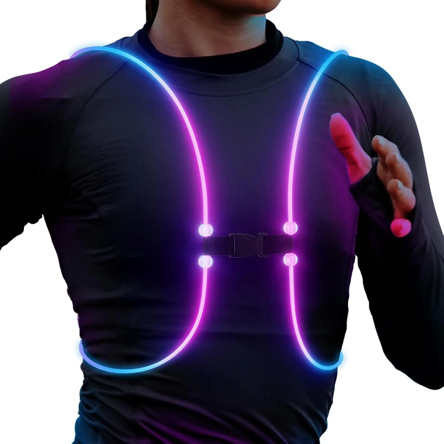 LED Reflective Running Vest with Glitter Sequins, Luminous USB Rechargeable Buckle - Safety Gear for Night Walking, Men & Women, All, Adjustable, Quick Release, Lightweight