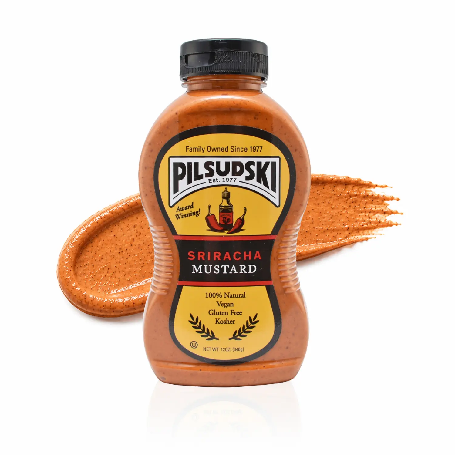 Pilsudski Sriracha Mustard All Natural Gluten Free Vegan Kosher 12 oz Squeeze Bottle Flavor Chicken