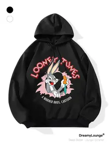 Classic Looney Tunes Rabbit Graphic Hoodie, Loose Fit Casual Sweatshirt, Breathable for Daily Wear, Home and Outdoor Activities