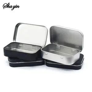 Metal Rectangular Empty Mini Tin Box Tinplate Push Candy Pill Cases Bins Jar Hinged Containers Small Organizer Storage Box