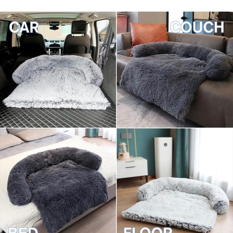 Calming Dog Bed Fluffy Plush Dog Mat for Furniture Protector with Removable Washable Cover for Large Medium Small Dogs and Cats (Large(45x37x6), Dark Grey) comfortable pet