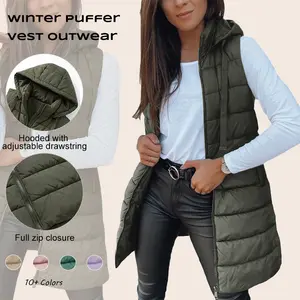 Women's Hooded Outwear Vest Lightweight Zipper Up Padded Gilet With Pockets Basic Fitted