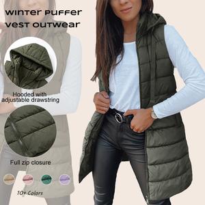 Women's Hooded Outwear Vest Lightweight Zipper Up Padded Gilet With Pockets Basic Fitted