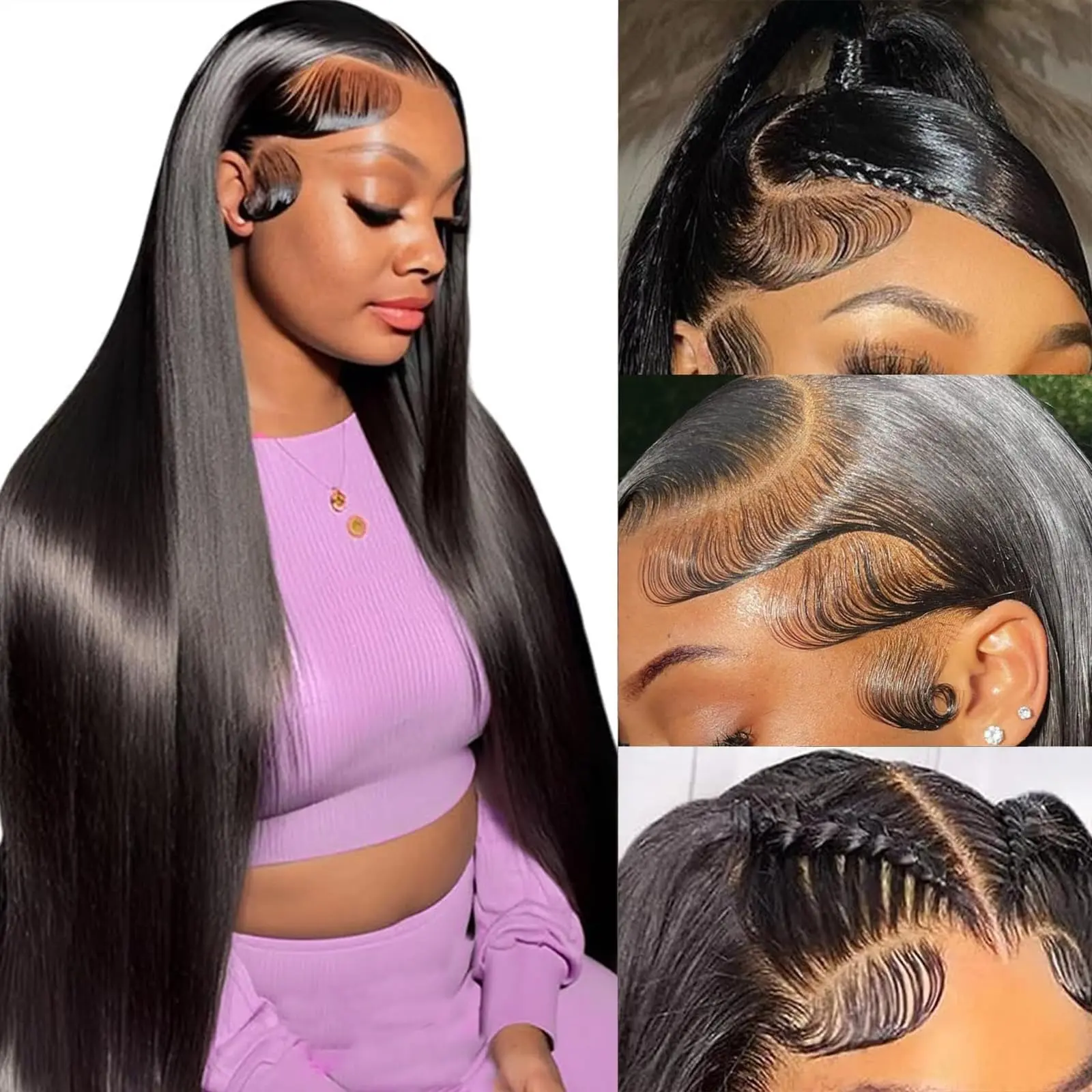 【Blend】13X4 Deep Wave and Straight Lace Front Wigs Human Hair with Baby Hair 150% Density Transparent Human Hair Wigs for Black Women Natural Color