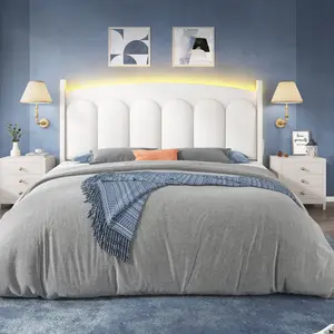 TryLazy Bed Frame with LED Lights Solid Wood Slats Noise-Free Easy Assembly No Box Spring Needed Modern Look