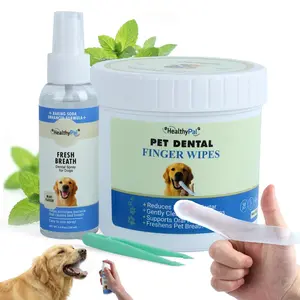 Pet Dental Finger Wipes for Dogs & Cats, 50 Count Teeth Cleaning Wipes with Fresh Breath Spray, No-Rinse Dental Care Kit