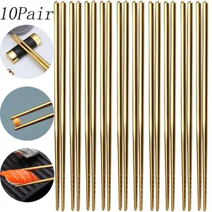 10 Pairs Stainless Steel Dinner Chopsticks Multi-function Anti-slip Heat-resistant Ramen Chopsticks,Reusable Chopsticks,Dishwasher Safe,for Home