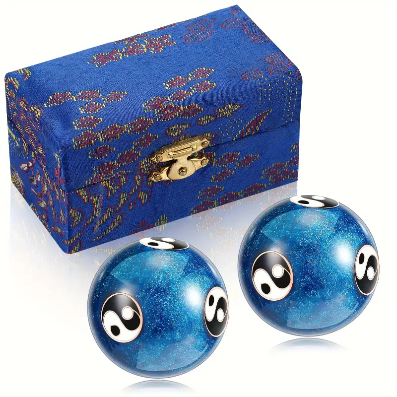 Blue Baoding Yin Yang Stress Balls 2pcs Stress Balls for Adults with Gift Box - 1.85 Inches Hand Relief Exercise Ball for Home and Office Decor fengshui ornament bouquet  flowers fake religious home laundry room