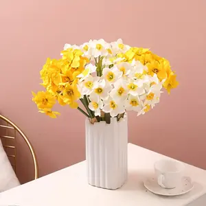 12pcs Artificial Daffodil Bouquet, UV Resistant, Realistic Yellow Center and White Petals, Ideal for Weddings, Table Centerpieces, Indoor & Outdoor Decorations, Perfect for Thanksgiving, Mother'S Day, Valentine'S Day, Outdoor Fake Flowers