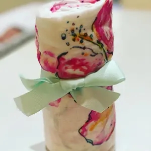 Organic White Muslin Swaddle Blanket with Pink Hibiscus Design