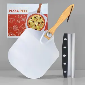 【AREL】Aluminum Pizza Peel & Spatula, 12-Inch Metal Pizza Paddle (12" × 14"), with Rocker Pizza Cutter and Foldable Wooden Handle, Ideal for Home Pizza Ovens, Baking Pizza, Dough, Bread & Pastry.