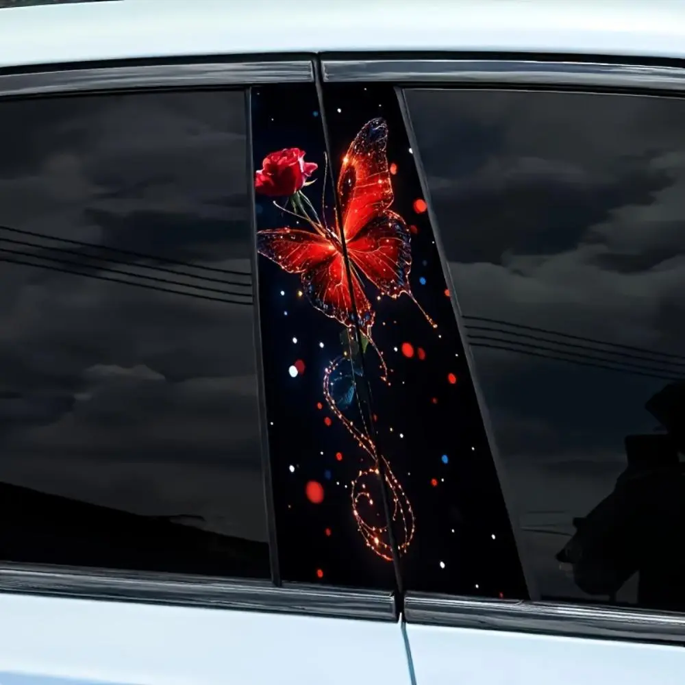 Butterfly & Rose Pattern Car Window Sticker, Car Window Decals, Self-adhesive Car B-pillar Sticker, Waterproof & Anti-scratch Car Decorative Sticker for Car, Wall, Glass, Sticker for Cars
