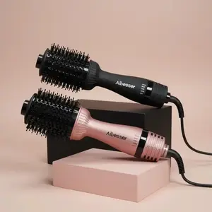 Aibesser 4-in-1 Dual Voltage Hot Air Handle Volumizer Hair Dryer Straightener Curler with Ceramic Tourmaline Ionic Curling Brush Lightweight Plug，Dryer/Curler/Straightener/Scalp Massager, Anti-Scald Bristles, Intelligent Heat Control, Cold & Hot Air Cycle