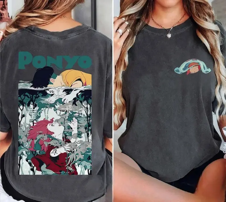 Ponyo Anime Printed T-shirt, Unisex Vintage Streetwear Top in Soft, Relaxed 230gsm Heavyweight Cotton, Tshirt, Seamless