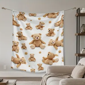 Realistic Teddy Bear Print Soft Cozy Flannel Blanket - Warm Fuzzy Plush Throw, Perfect Baby Shower Birthday Christmas Gift for Newborn Baby Kids Toddlers Nursery Bedroom Sofa Home Decor