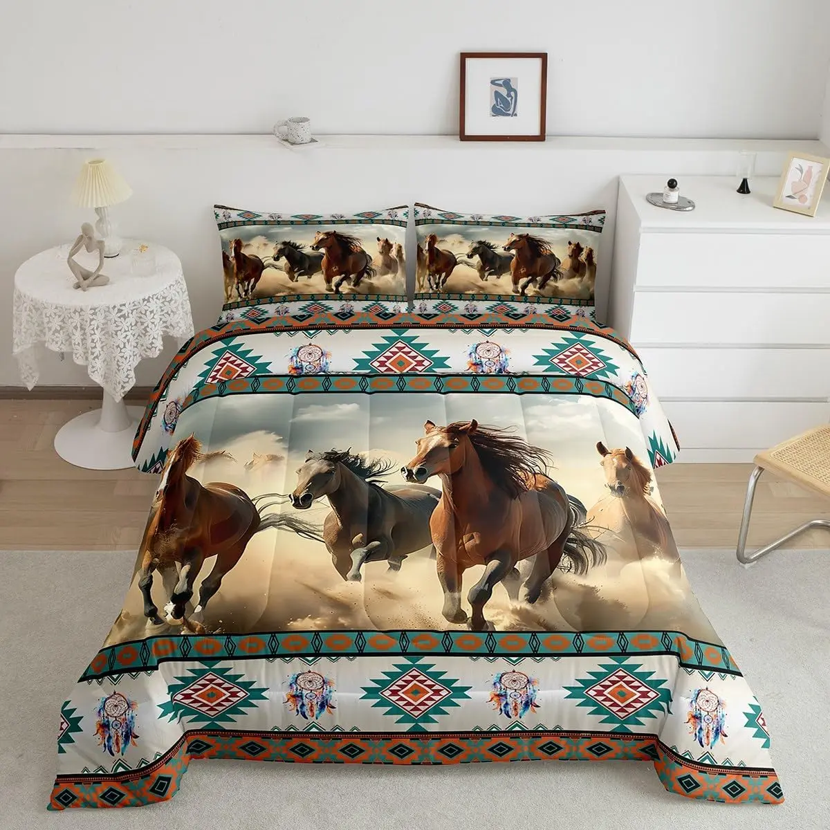 Feelyou Luxury Galloping Horse Western Decorative Bedding Set - Brown Running Horse Digital Print Microfiber Comforter, Breathable, Machine Washable, Multi-Size Duvet Set for Bedroom Decor