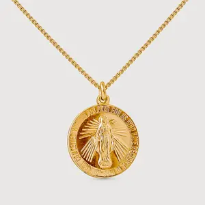 Mary Necklace 14k Gold Filled Round Pendant with Delicate Box Chain for Everyday Elegance and Divine Protection Miraculous Faith Jewelry